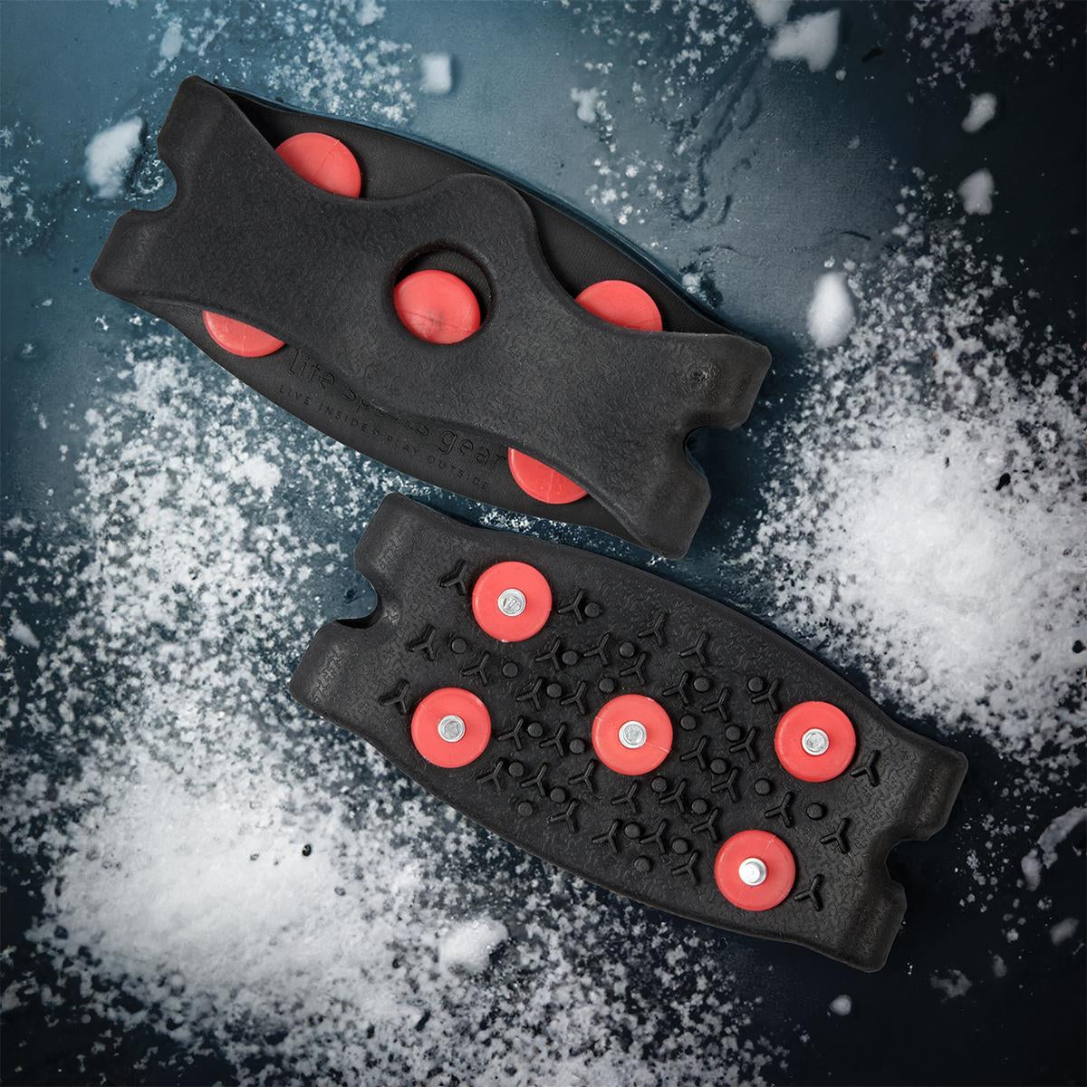 Action Traction Quick Cleats worn on a shoe for walking on ice and snow